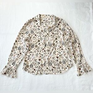 FRAME Women’s 100% Silk Ruffle Sleeve Floral Blouse size XL NWT